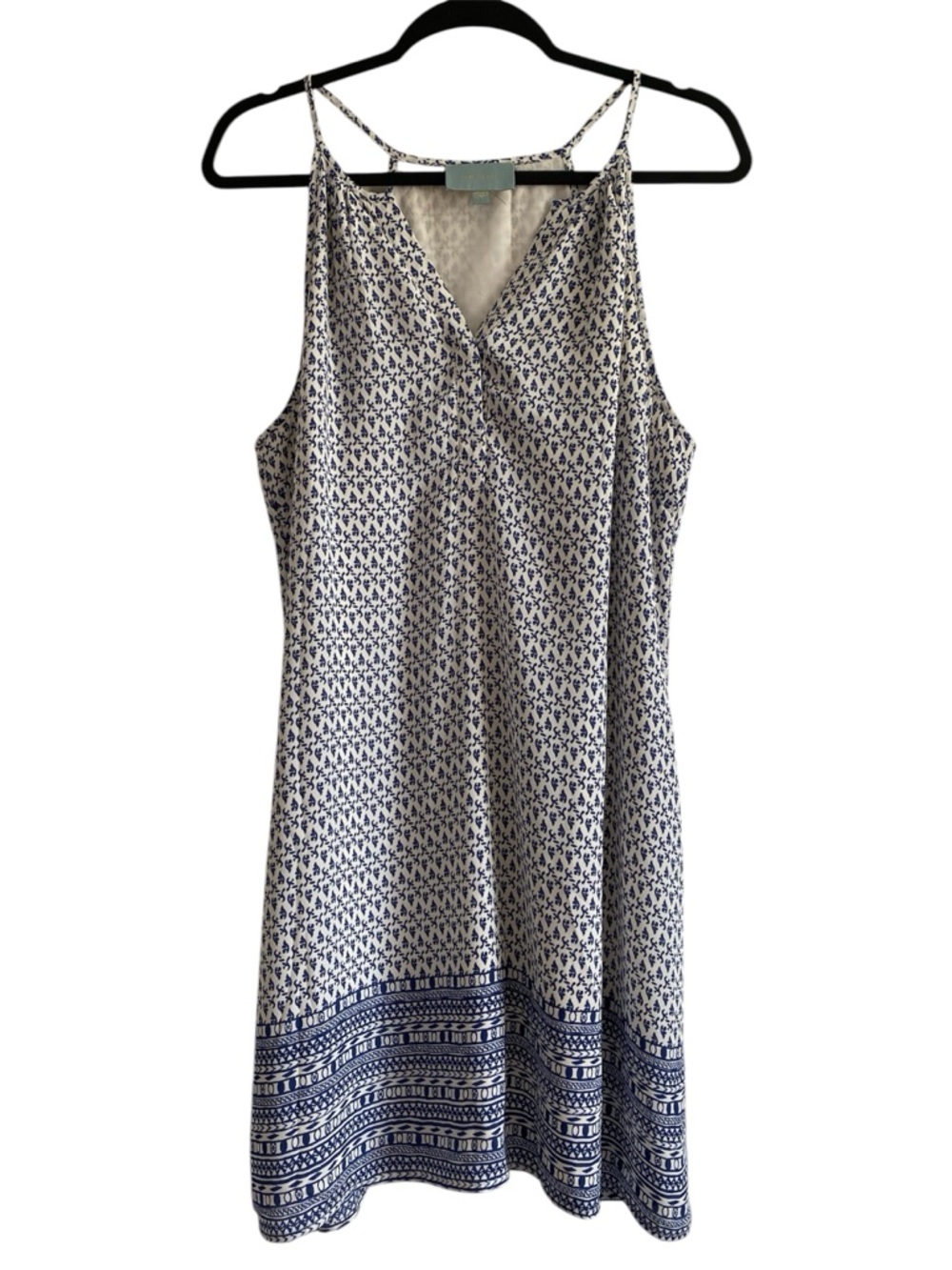 Skies Are Blue Blue White Print Slip Dress L Lined Mini
